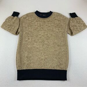 Les Copains cable knit floral sweater women’s M gold pullover made in Italy rare